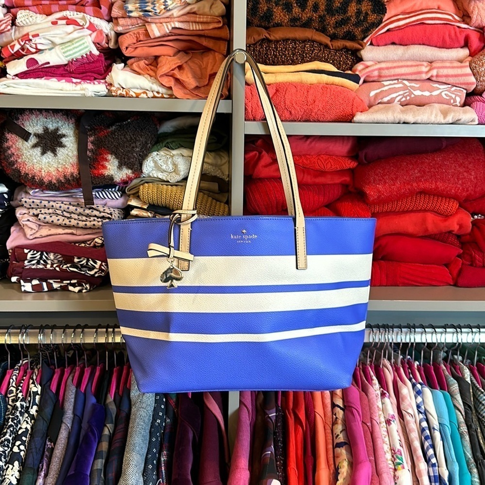 Kate Spade bluish purple with white stripes tote bag